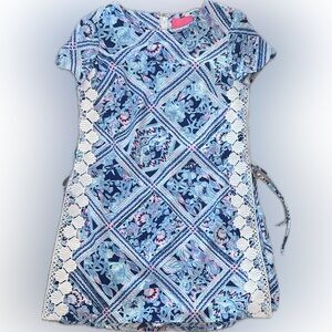 Lilly Pulitzer, Blanca, romper dress, worn once, blue and pink, white shells s 2